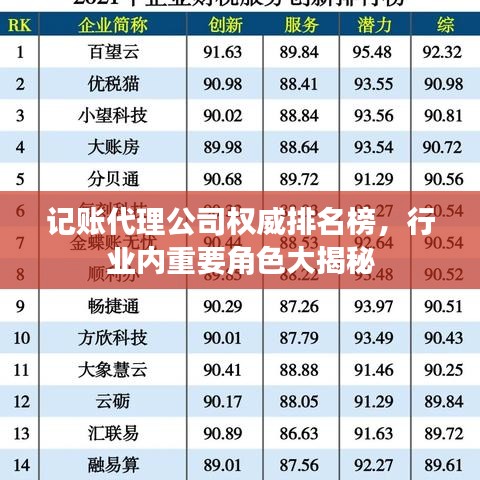 记账代理公司权威排名榜,行业内重要角色大揭秘