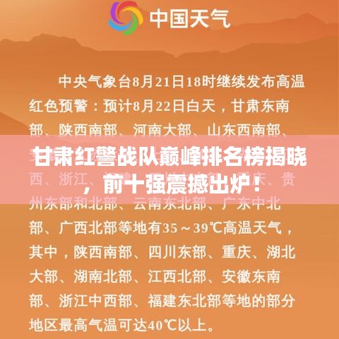 甘肃红警战队巅峰排名榜揭晓，前十强震撼出炉！