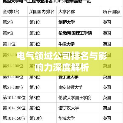 电气领域公司排名与影响力深度解析